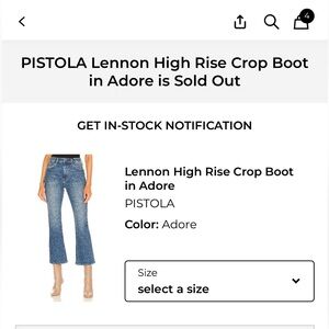 Pistola Lennon High Rise Crop Boot Jeans. Size is 26 and wash is Adore.